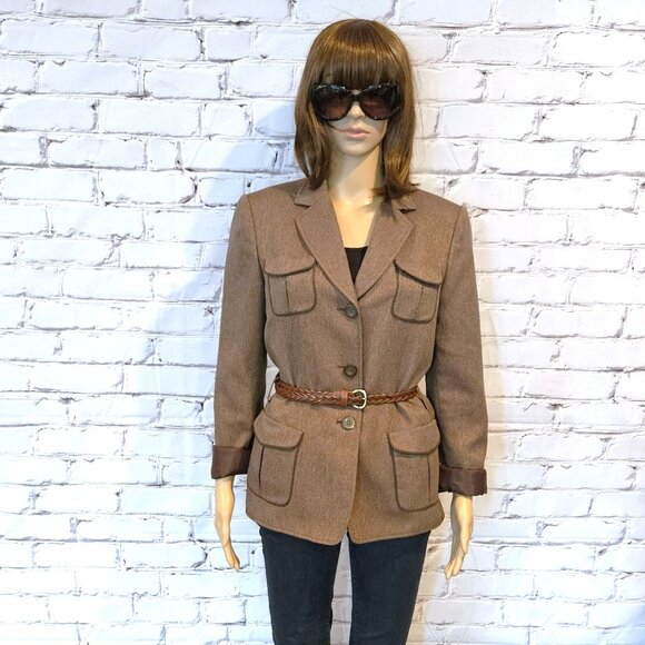 TAHARI - Arthur S Levine designer blazer, brown tweed pattern - Picture 5 of 8